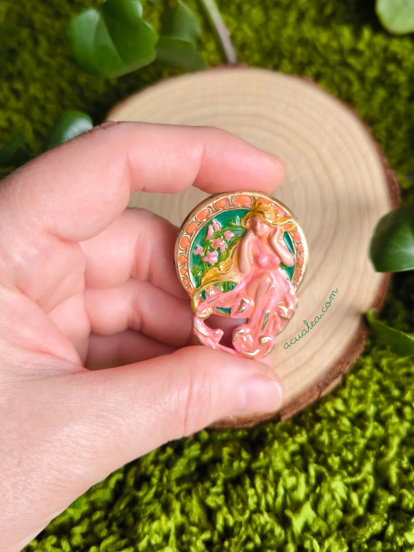 Spring Brooch Model Spring Muse Brooch · Art Nouveau Floral Woman Brooch Hand-Painted ...