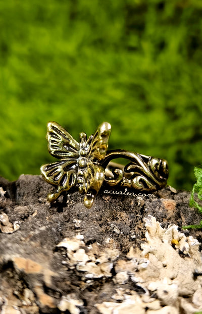 Titania Butterfly Ring, brass, Oxidized patina