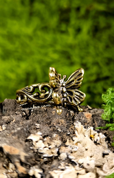 Titania Butterfly Ring, brass, Oxidized patina