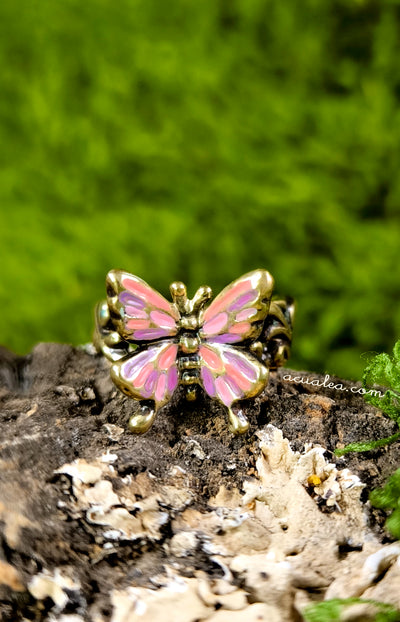 Titania Butterfly Ring, brass, painted in Pink & Purple (OOAK)
