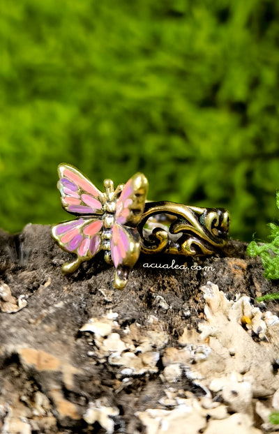 Titania Butterfly Ring, brass, painted in Pink & Purple (OOAK)