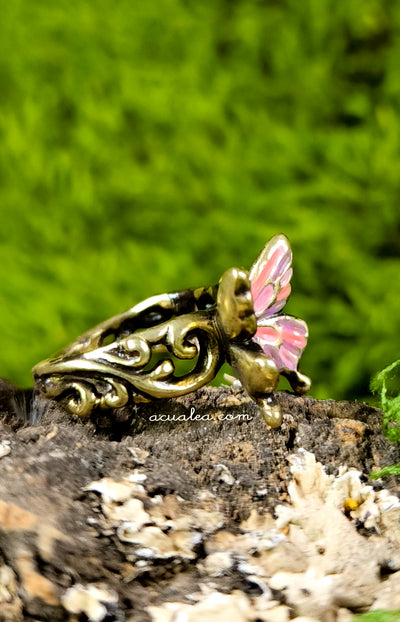 Titania Butterfly Ring, brass, painted in Pink & Purple (OOAK)