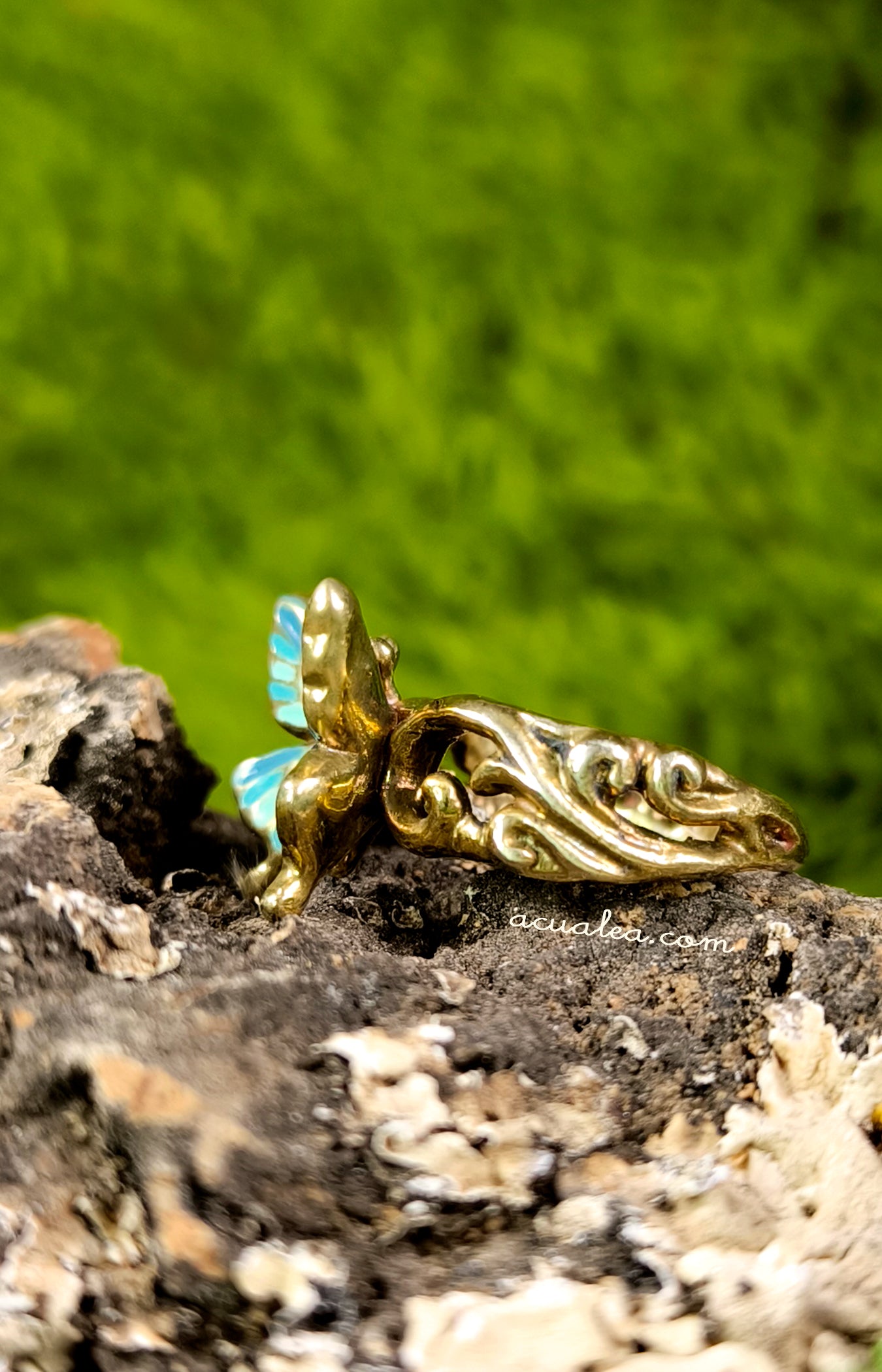 Titania Butterfly Ring, brass, painted in turquoise (OOAK)