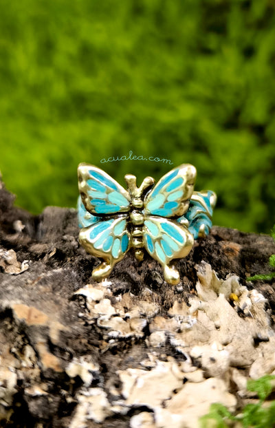 Titania Butterfly Ring, brass, full painted in turquoise (OOAK)