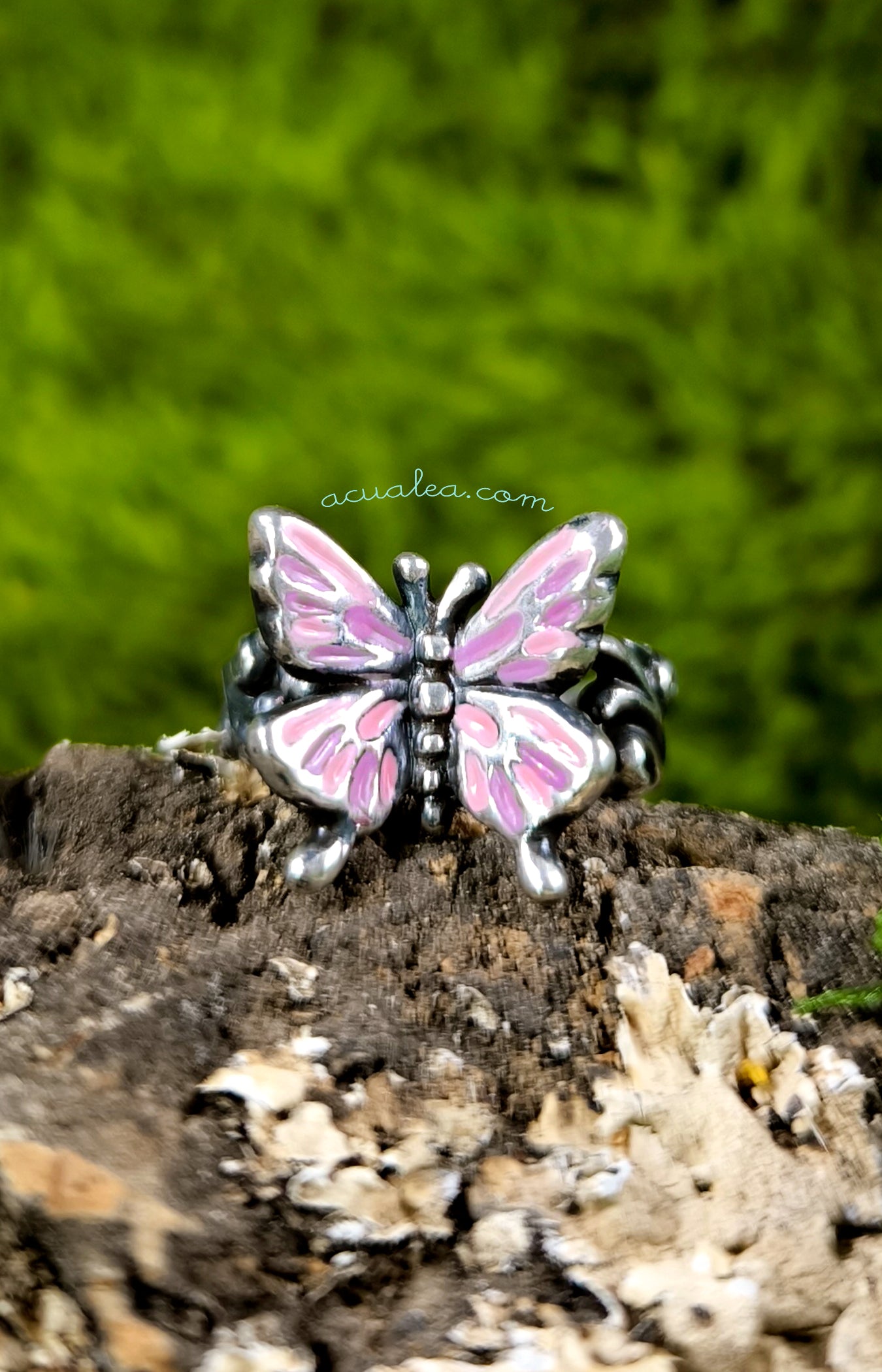 Titania Butterfly Ring, Sterling Silver 925 painted in Pink (OOAK)