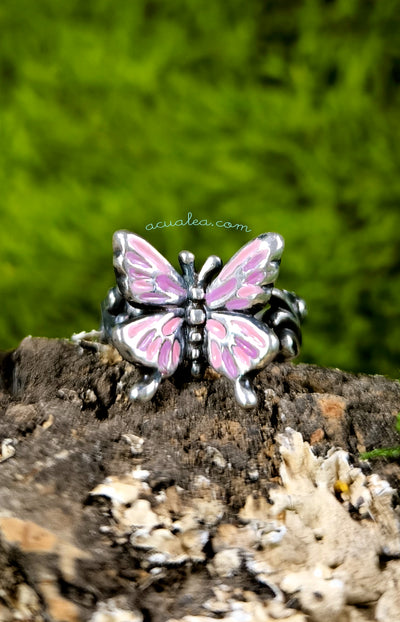 Titania Butterfly Ring, Sterling Silver 925 painted in Pink (OOAK)