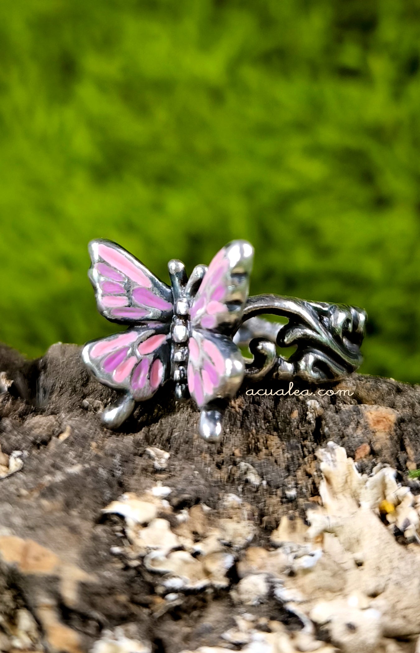 Titania Butterfly Ring, Sterling Silver 925 painted in Pink (OOAK)
