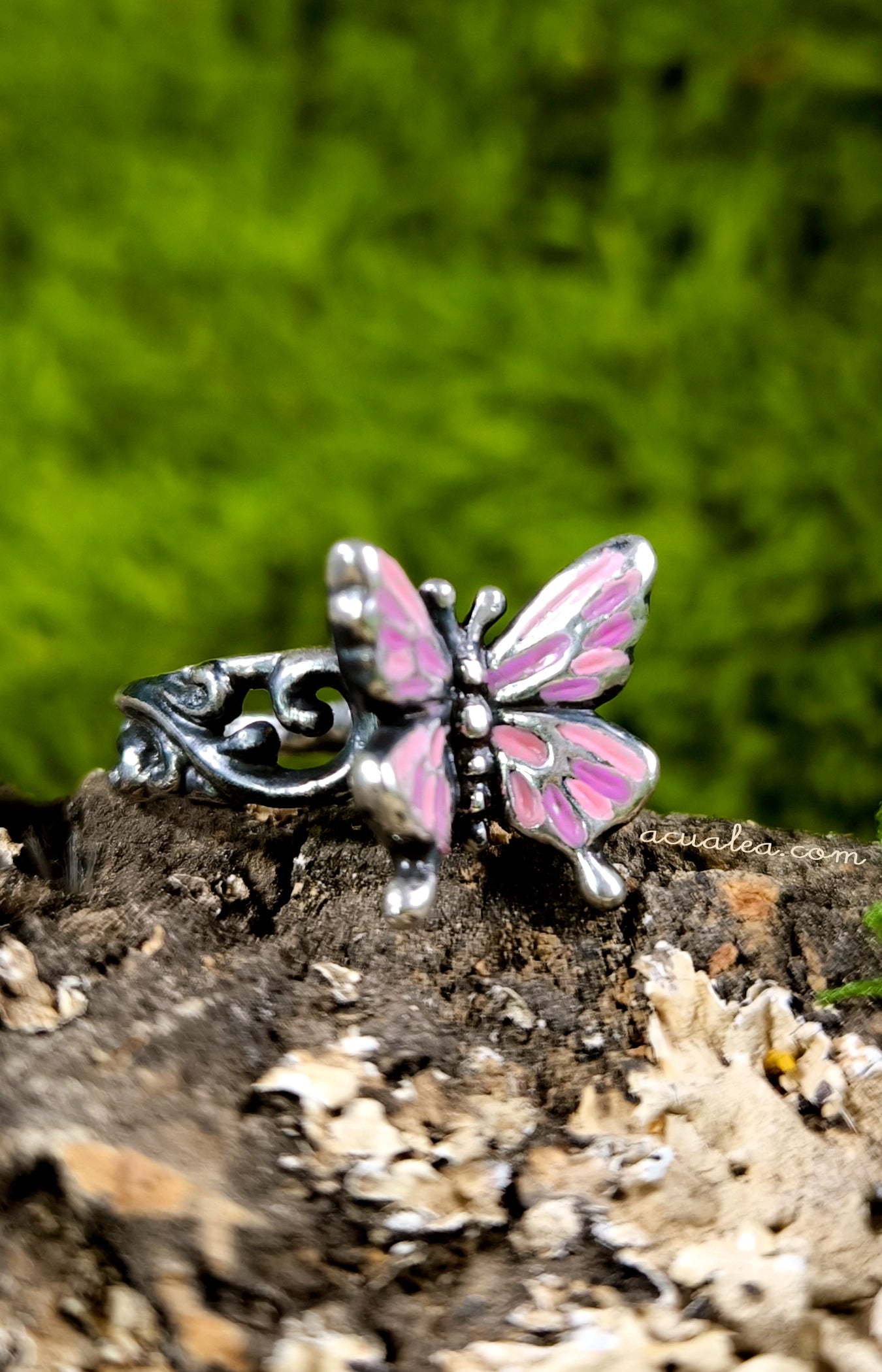 Titania Butterfly Ring, Sterling Silver 925 painted in Pink (OOAK)