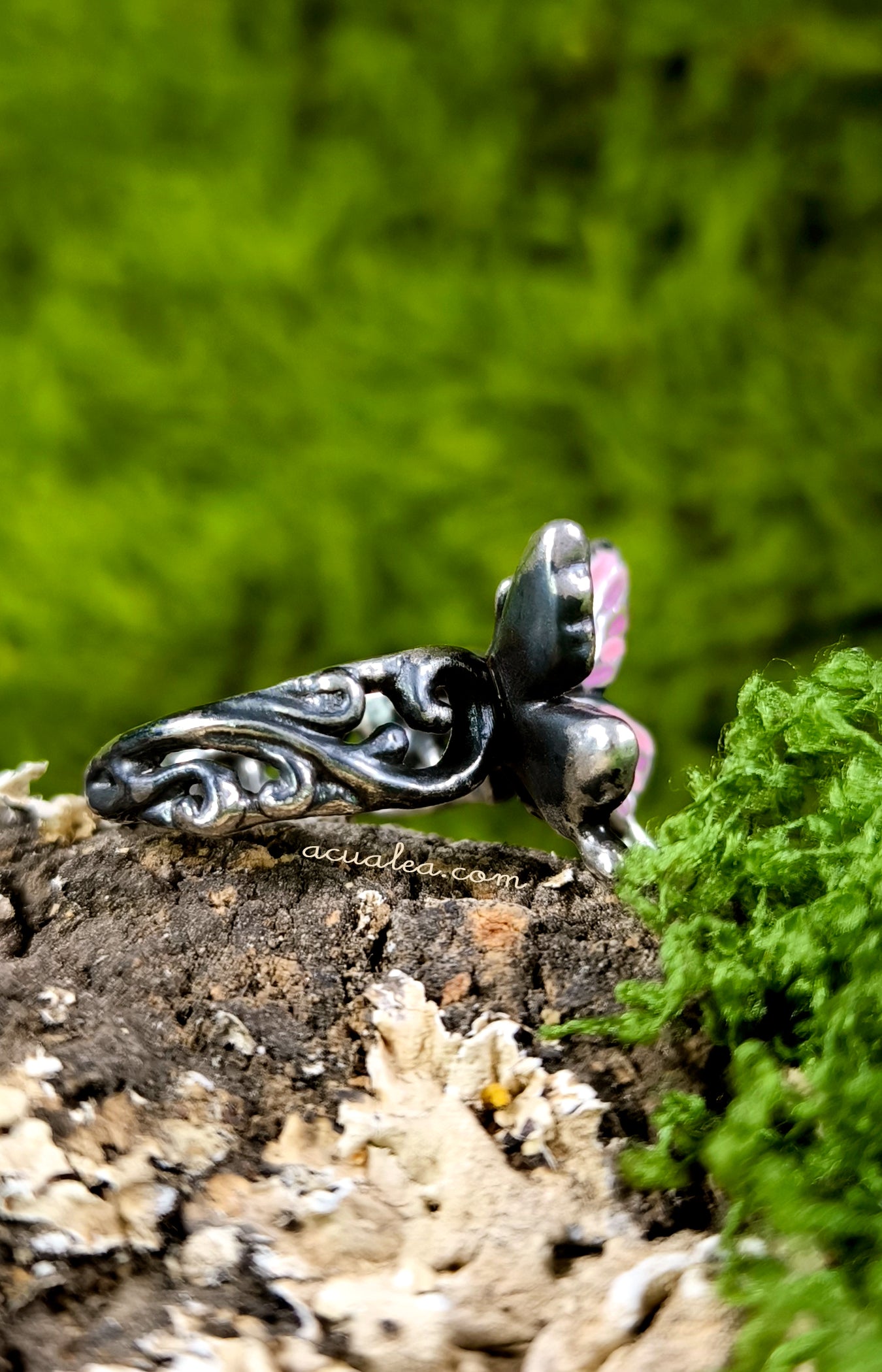 Titania Butterfly Ring, Sterling Silver 925 painted in Pink (OOAK)