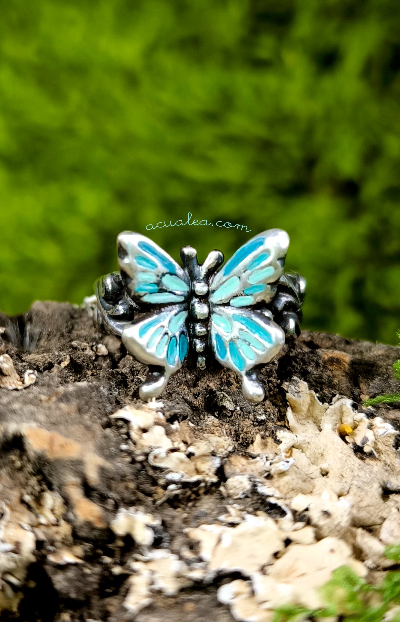 Titania Butterfly Ring, Sterling Silver 925 in turquoise (OOAK)