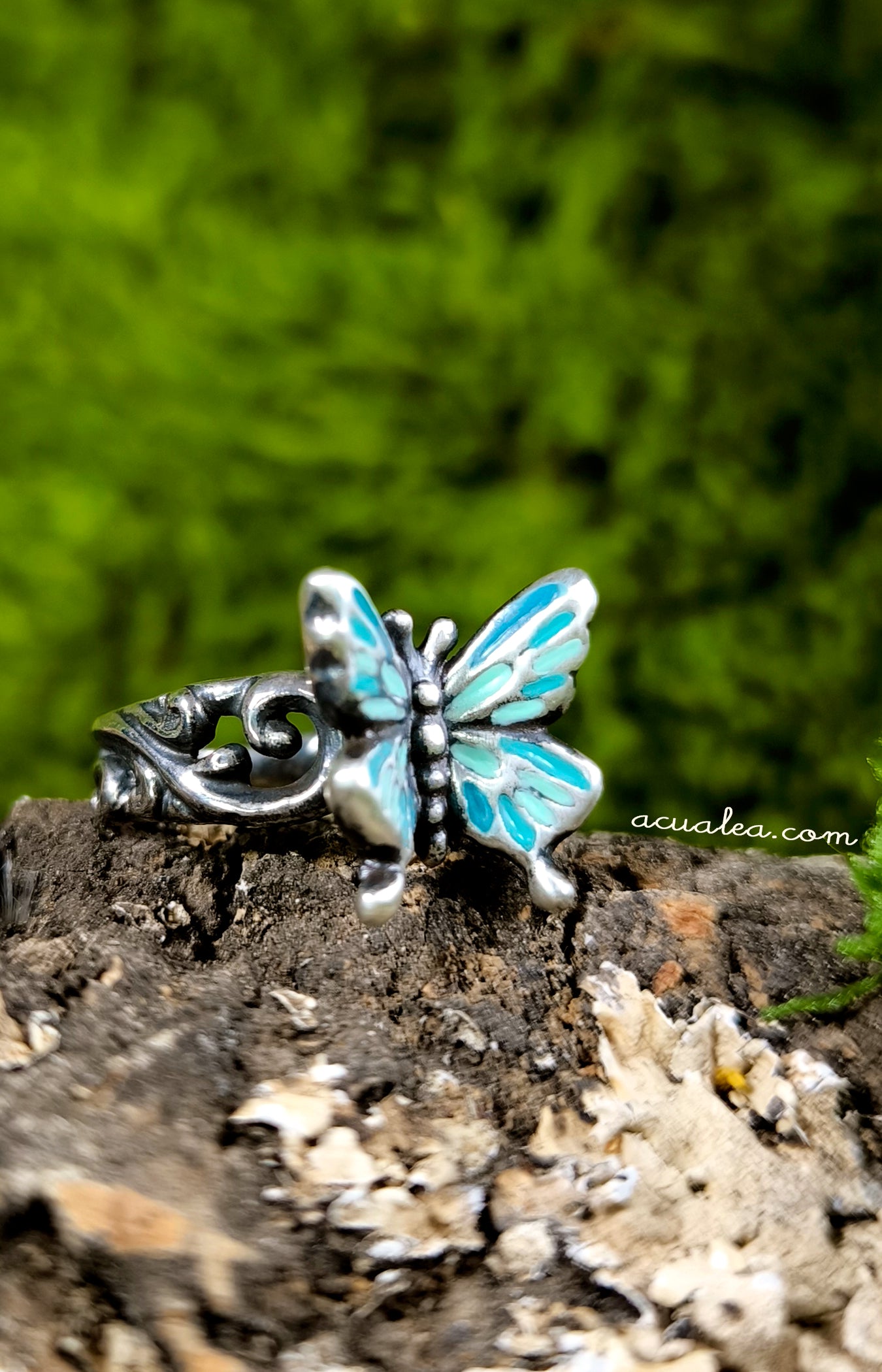 Titania Butterfly Ring, Sterling Silver 925 in turquoise (OOAK)