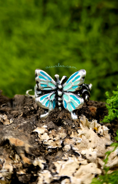 Titania Butterfly Ring, Sterling Silver 925 painted in turquoise (OOAK)