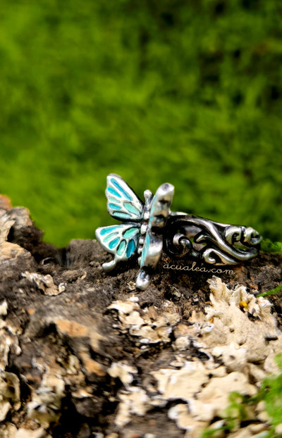 Titania Butterfly Ring, Sterling Silver 925 painted in turquoise (OOAK)