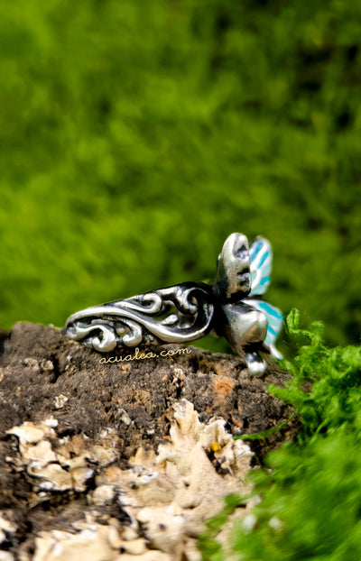 Titania Butterfly Ring, Sterling Silver 925 painted in turquoise (OOAK)
