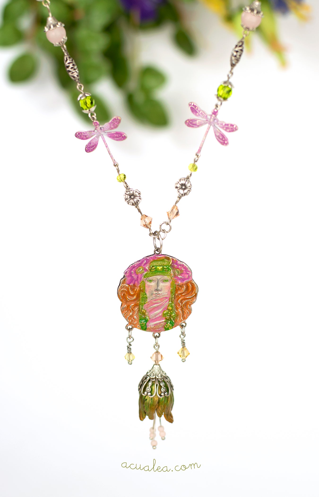 Collar Musa Libélula - Collar de estilo Art Nouveau con flores pintadas ...