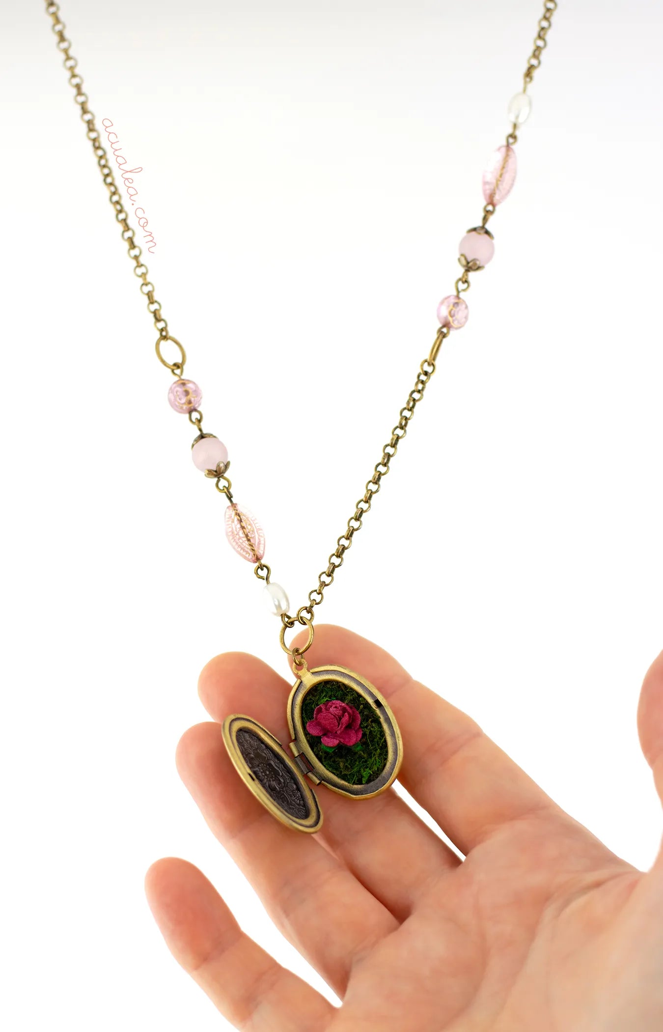 Floral Locket Necklace, Hand-Painted Brass Pendant · Dreamkeeper ...