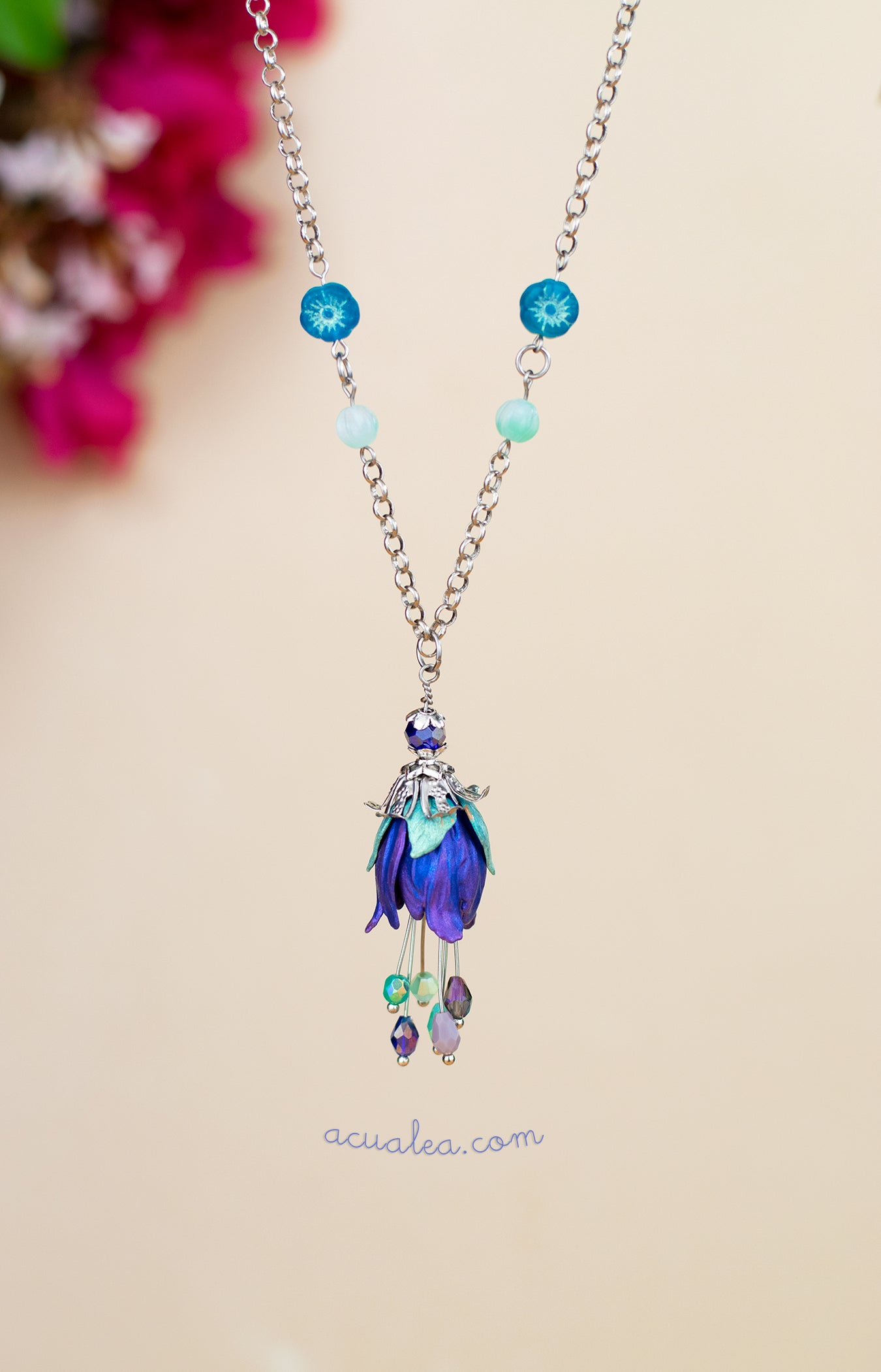 Fairy Petal Necklace · Dark Blue Fantasy Flower