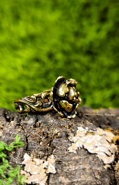 Titania Flower Ring, Oxidized brass