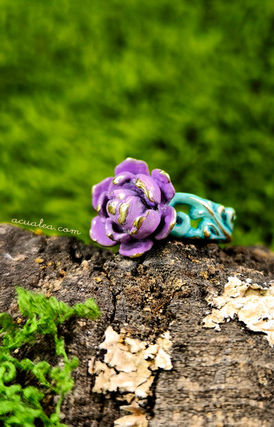 Custom Made - Titania Flower Ring - in Brass, Silver, Gold-plated, or 18K Gold
