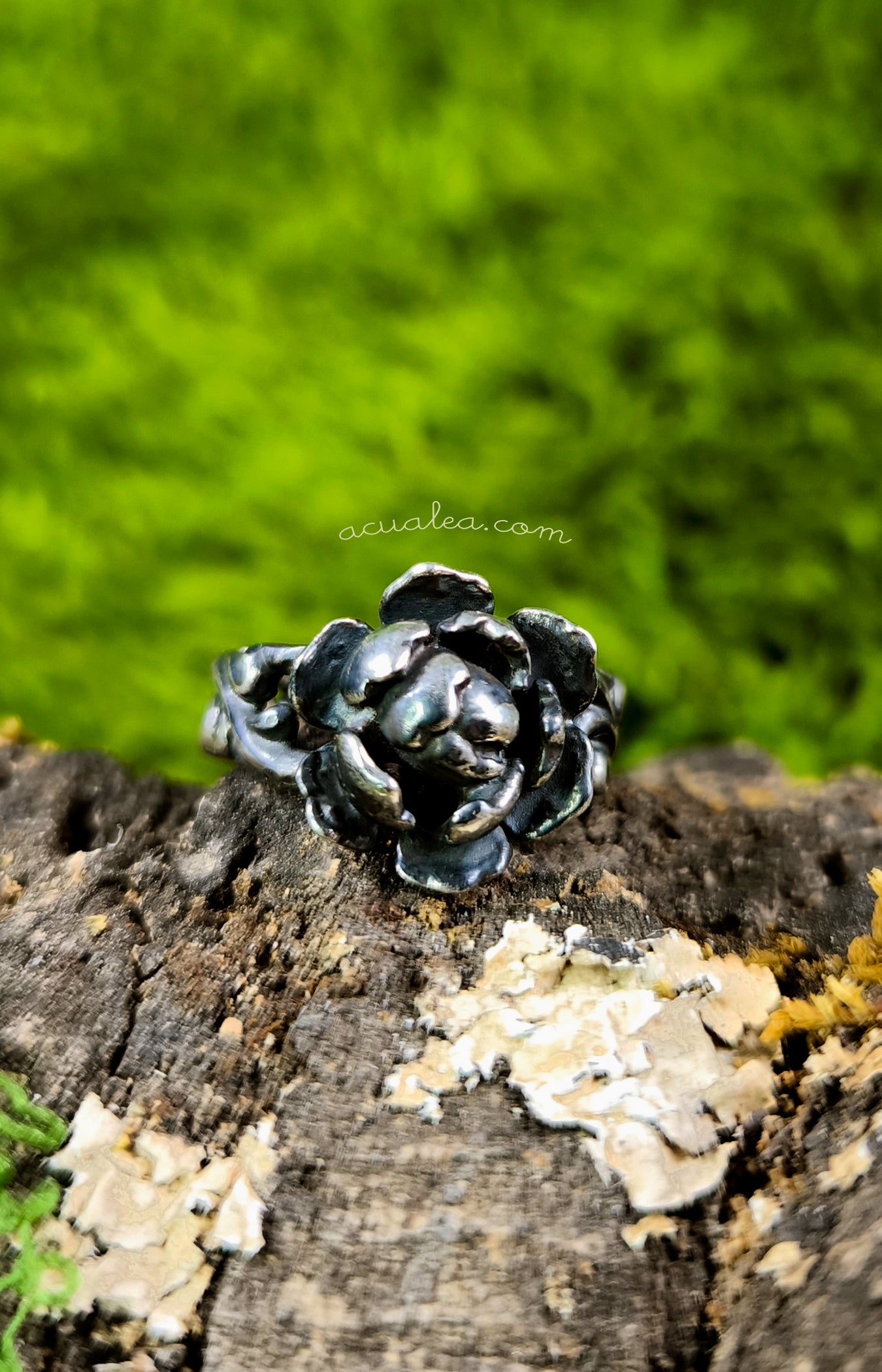 Titania Flower Ring, Oxidized Sterling Silver 925