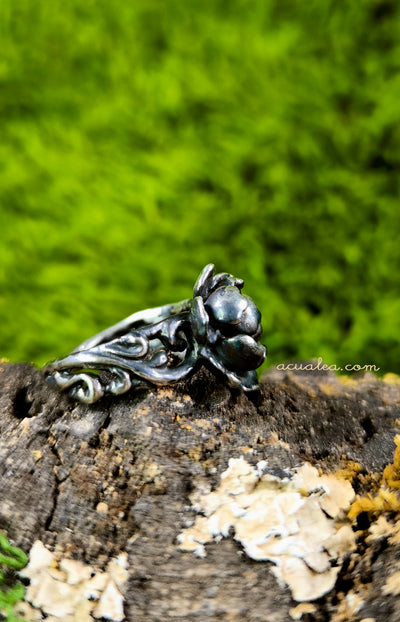 Titania Flower Ring, Oxidized Sterling Silver 925