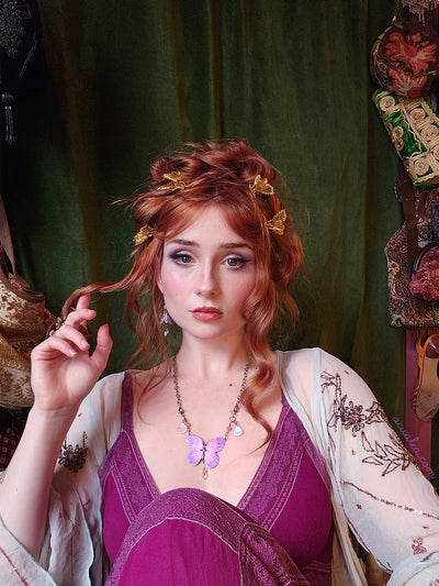 Silver Moving Butterflies hair clips Set x4