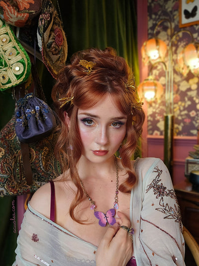 Golden Moving Butterflies hair clips Set x4