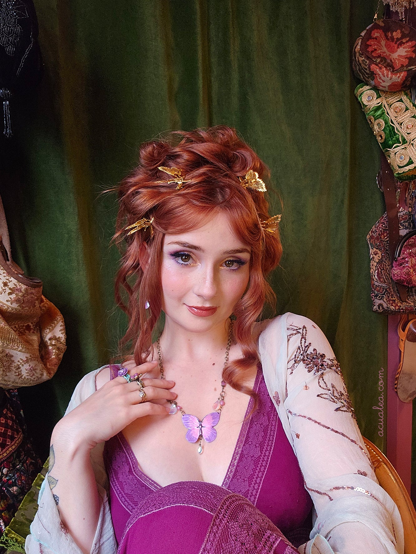 Golden Moving Butterflies hair clips Set x4