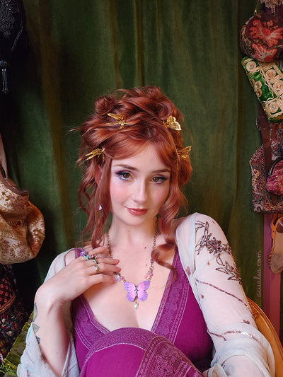 Golden Moving Butterflies hair clips Set x4