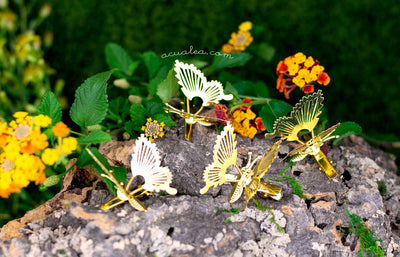 Golden Moving Butterflies hair clips Set x4