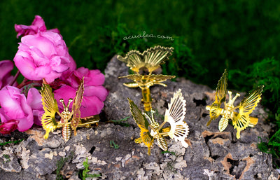 Golden Moving Butterflies hair clips Set x4