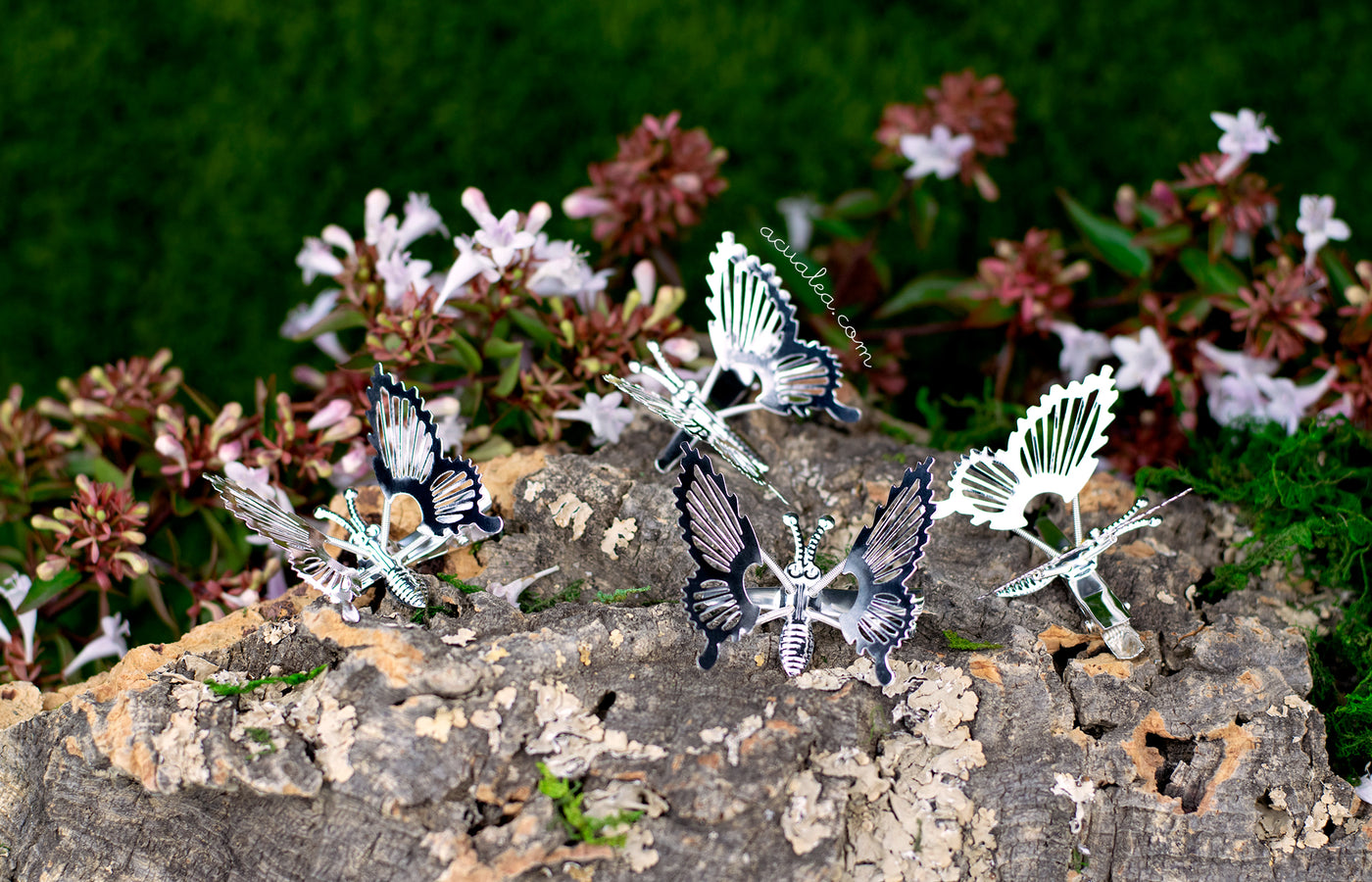 Silver Moving Butterflies hair clips Set x4