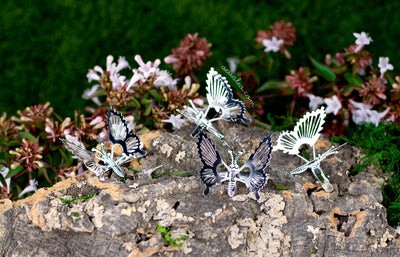 Silver Moving Butterflies hair clips Set x4