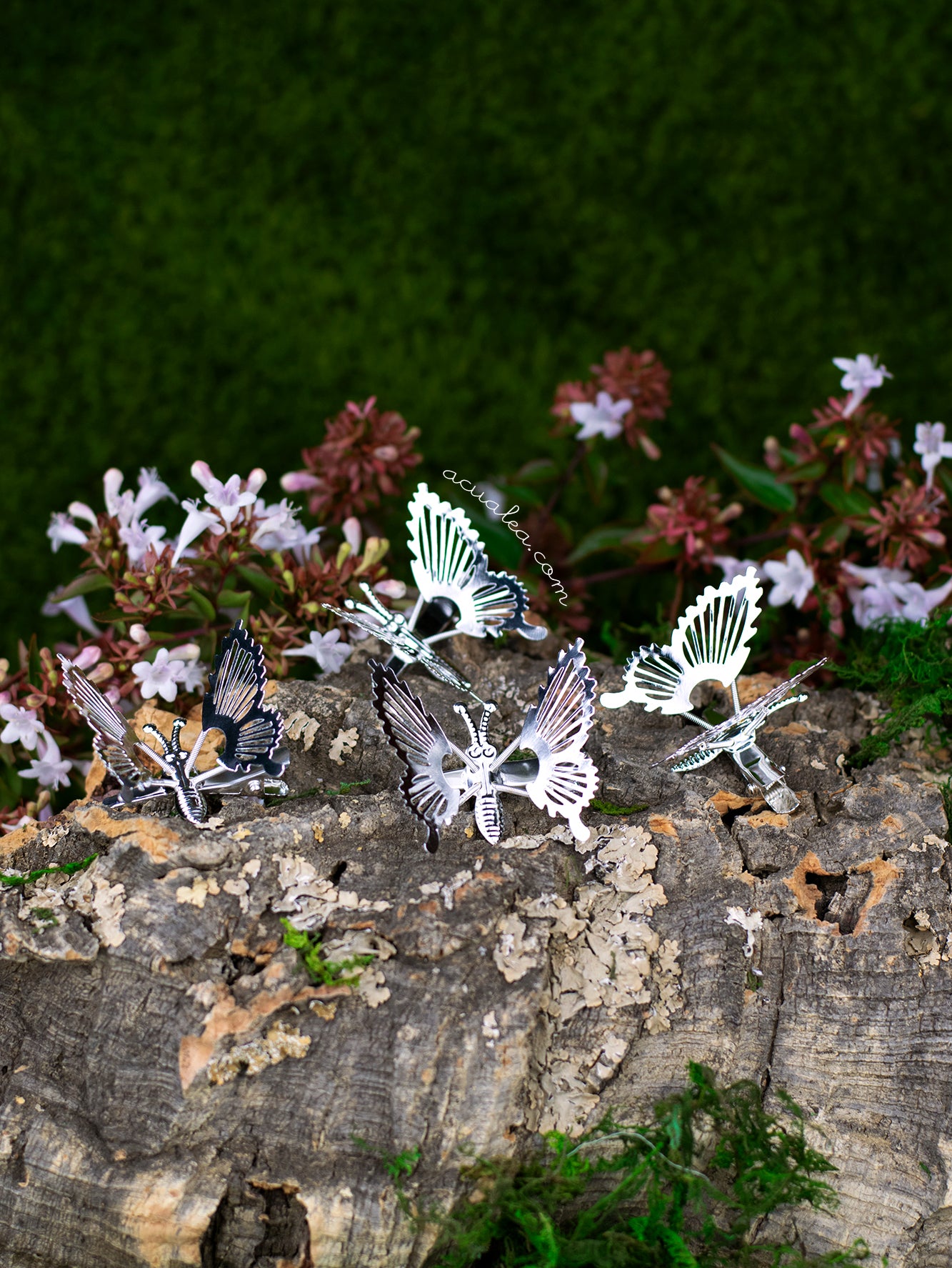 Silver Moving Butterflies hair clips Set x4